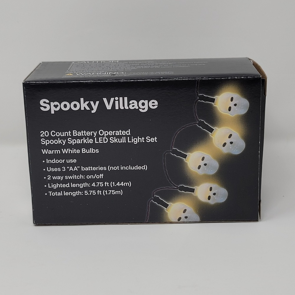 Spooky Village LED Skull Light Set Halloween 20 Count Warm White 5.75ft